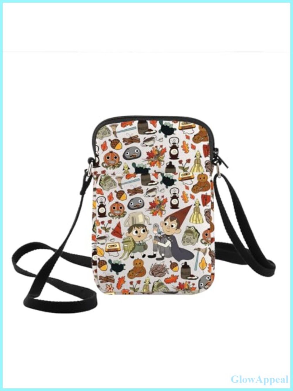 Canvas Crossbody Bag 3D Double-Sided Print Adjustable Strap Zip Closure